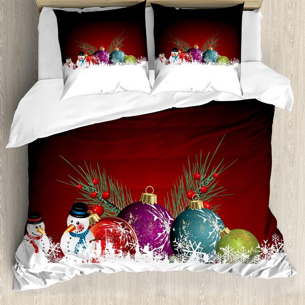 Abakuhaus Copripiumino Natalizio, Pupazzo Di Neve Con Cappello, Antiacaro, Adatto A Chi Soffre Di Allergie, Con Federe, 155 Cm X 220 Cm - 80 X 80 Cm, Multicolore-image