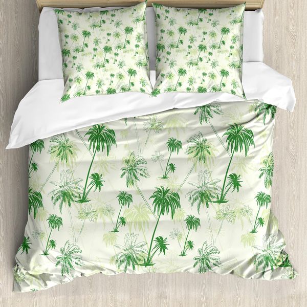 Abakuhaus Copripiumino Hawaii, Stile Sketch Palme, Antiacaro, Adatto A Chi Soffre Di Allergie, Con Federe, 155 Cm X 220 Cm - 80 X 80 Cm, Verde Bosco Verde Chiaro-image