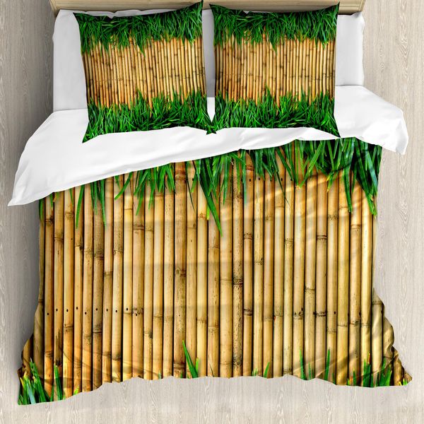 Abakuhaus Copripiumino Verde E Marrone, Bambù, Antiacaro, Adatto A Chi Soffre Di Allergie, Con Federe, 155 Cm X 220 Cm - 80 X 80 Cm, Sabbia Marrone Verde Felce-image