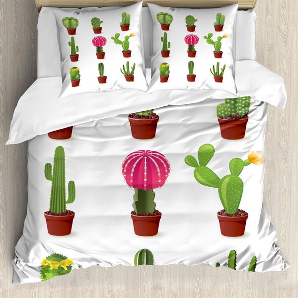 Abakuhaus Copripiumino Cactus, Varietà Cartoon, Antiacaro, Adatto A Chi Soffre Di Allergie, Con Federe, 155 Cm X 220 Cm - 80 X 80 Cm, Multicolore-image