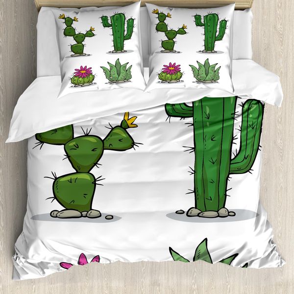 Abakuhaus Copripiumino Cactus, Motivo Floreale Messicano, Antiacaro, Adatto A Chi Soffre Di Allergie, Con Federe, 155 Cm X 220 Cm - 80 X 80 Cm, Verde-Rosa-Grigio-image