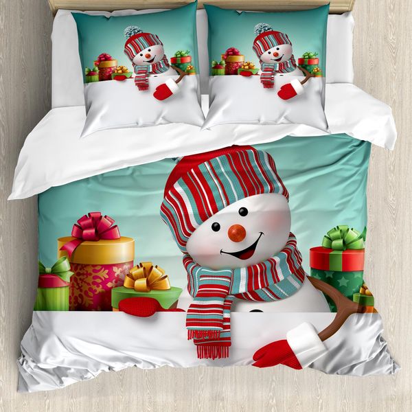 Abakuhaus Copripiumino Natalizio, Pupazzo Di Neve E Scatole, Antiacaro, Adatto A Chi Soffre Di Allergie, Con Federe, 200 Cm X 200 Cm - 80 X 80 Cm, Multicolore-image