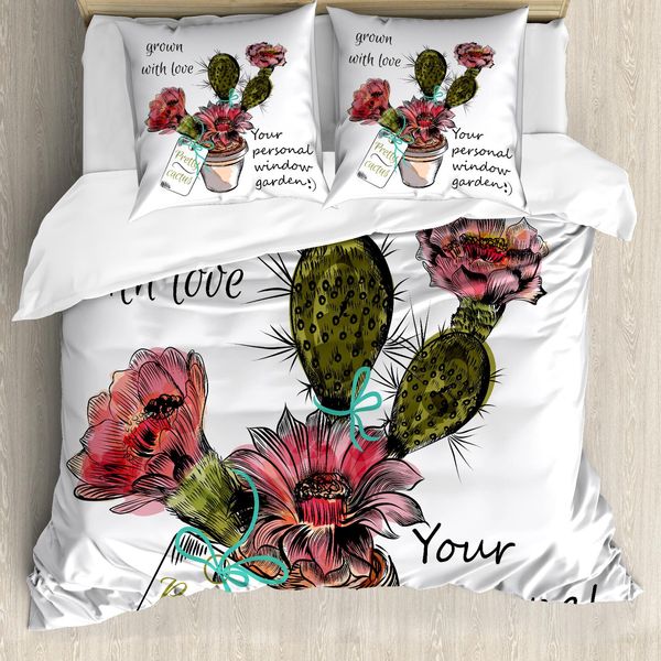 Abakuhaus Copripiumino Cactus, Tropical Fenster Garten, Antiacaro, Adatto A Chi Soffre Di Allergie, Con Federe, 155 Cm X 220 Cm - 80 X 80 Cm, Multicolore-image