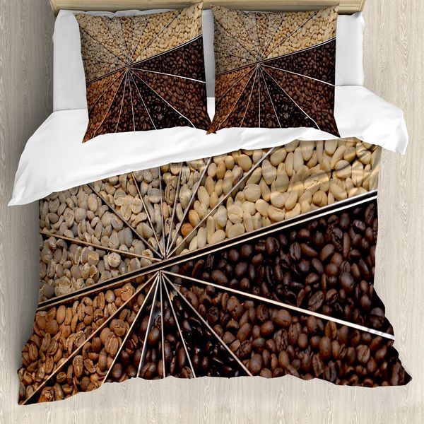 Abakuhaus Copripiumino Caffè, Diverse Varietà Di Chicchi, Antiacaro, Adatto A Chi Soffre Di Allergie, Con Federe, 155 Cm X 220 Cm - 80 X 80 Cm, Beige Marrone Marrone Chiaro-image