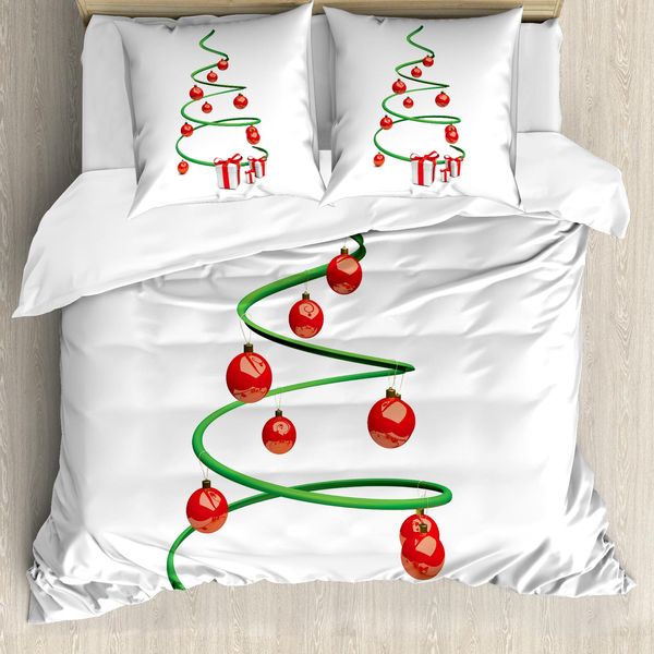 Abakuhaus Copripiumino Natalizio, Albero Di Natale Astratto, Antiacaro, Adatto A Chi Soffre Di Allergie, Con Federe, 200 Cm X 200 Cm - 80 X 80 Cm, Verde, Rosso, Bianco-image