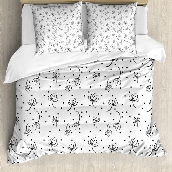 Abakuhaus Copripiumino Bianco E Nero, Denti Di Leone Astratto, Antiacaro, Adatto A Chi Soffre Di Allergie, Con Federe, 155 Cm X 220 Cm - 80 X 80 Cm, Bianco E Nero-image