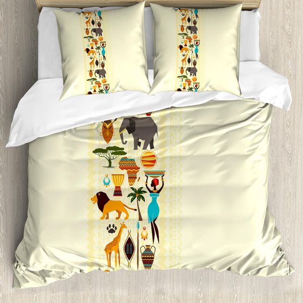 Abakuhaus Copripiumino Africano, Bordi Storici, Antiacaro, Adatto A Chi Soffre Di Allergie, Con Federe, 155 Cm X 220 Cm - 80 X 80 Cm, Multicolore-image