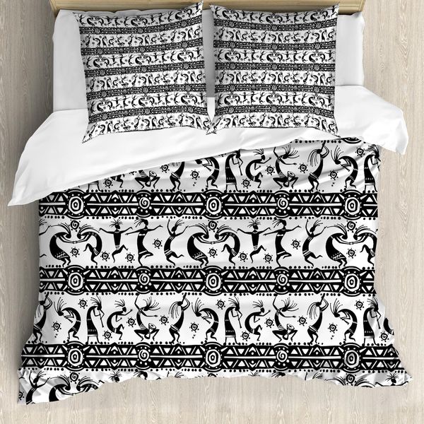 Abakuhaus Copripiumino Africano, Oriental Dancer, Antiacaro, Adatto A Chi Soffre Di Allergie, Con Federe, 155 Cm X 220 Cm - 80 X 80 Cm, Bianco E Nero-image