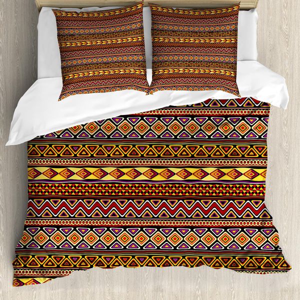 Abakuhaus Copripiumino Africano, Triangolo A Zig Zag Diamantato, Antiacaro, Adatto A Chi Soffre Di Allergie, Con Federe, 200 Cm X 200 Cm - 80 X 80 Cm, Multicolore-image