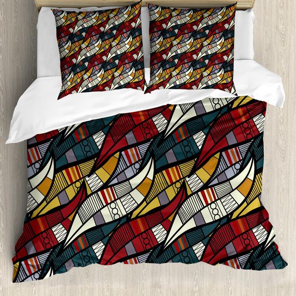 Abakuhaus Set Copripiumino Africano Per Letti Matrimoniali, Sintesi Lascia L'arte, Antiacaro, Adatto A Chi Soffre Di Allergie, Con Federe, Multicolore-image