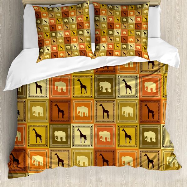 Abakuhaus Copripiumino Africano, Savanna Tierrahmen, Antiacaro, Adatto A Chi Soffre Di Allergie, Con Federe, 200 Cm X 200 Cm - 80 X 80 Cm, Multicolore-image