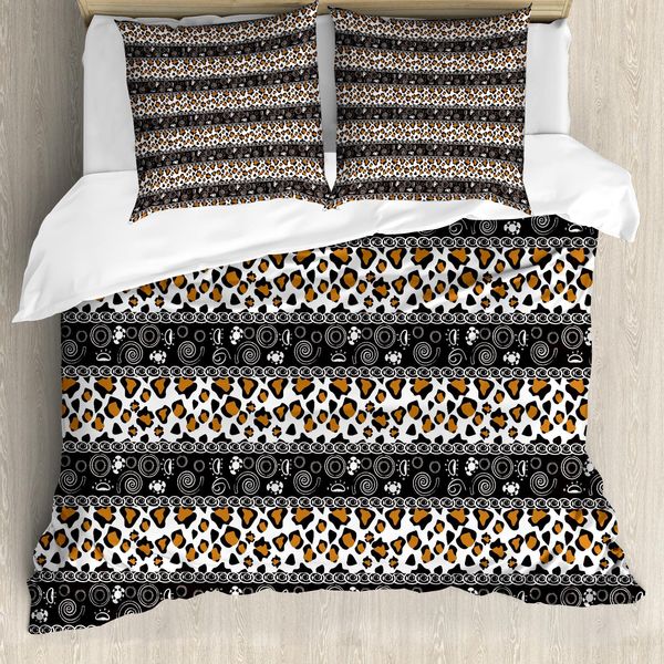 Abakuhaus Copripiumino Africano, Cerchi Pelle Di Ghepardo, Antiacaro, Adatto A Chi Soffre Di Allergie, Con Federe, 155 Cm X 220 Cm - 80 X 80 Cm, Pale Coffee Brown White-image