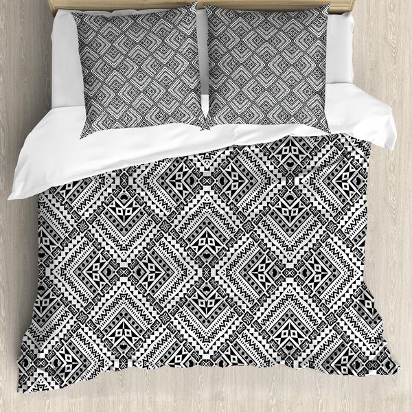 Abakuhaus Copripiumino Bianco E Nero, Chevron E Pois, Antiacaro, Adatto A Chi Soffre Di Allergie, Con Federe, 155 Cm X 220 Cm - 80 X 80 Cm, Bianco E Nero-image