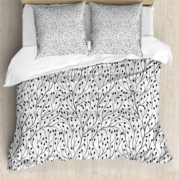 Abakuhaus Copripiumino Bianco E Nero, Wedding Flora, Antiacaro, Adatto A Chi Soffre Di Allergie, Con Federe, 155 Cm X 220 Cm - 80 X 80 Cm, Bianco E Nero-image