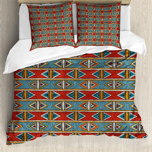 Abakuhaus Copripiumino Africano, Rhombus Tribal, Antiacaro, Adatto A Chi Soffre Di Allergie, Con Federe, 155 Cm X 220 Cm - 80 X 80 Cm, Multicolore-image