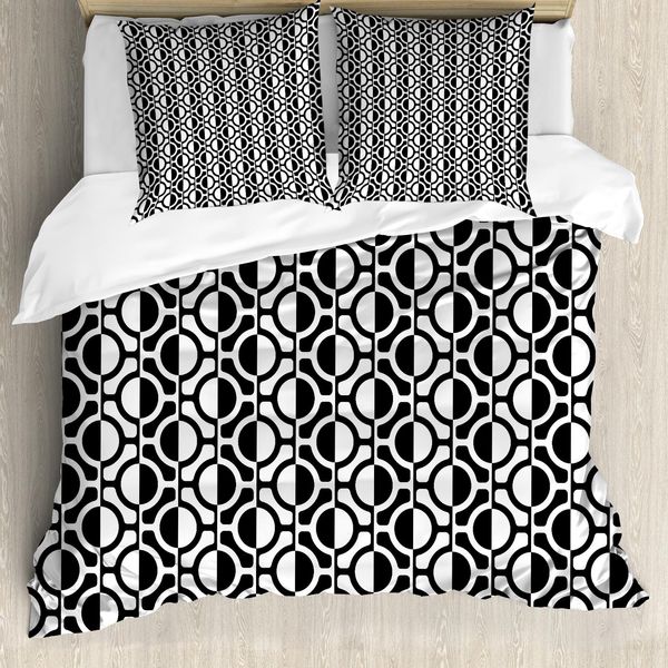 Abakuhaus Copripiumino Bianco E Nero, Motivo A Griglia, Antiacaro, Adatto A Chi Soffre Di Allergie, Con Federe, 200 Cm X 200 Cm - 80 X 80 Cm, Bianco E Nero-image