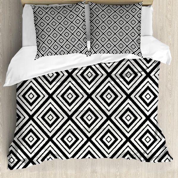 Abakuhaus Copripiumino Bianco E Nero, Motivo A Rombi, Antiacaro, Adatto A Chi Soffre Di Allergie, Con Federe, 200 Cm X 200 Cm - 80 X 80 Cm, Bianco E Nero-image