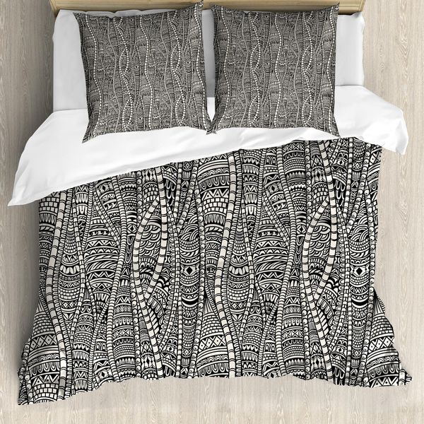 Abakuhaus Copripiumino Bianco E Nero, Stile Etnico, Antiacaro, Adatto A Chi Soffre Di Allergie, Con Federe, 155 Cm X 220 Cm - 80 X 80 Cm, Bianco E Nero-image