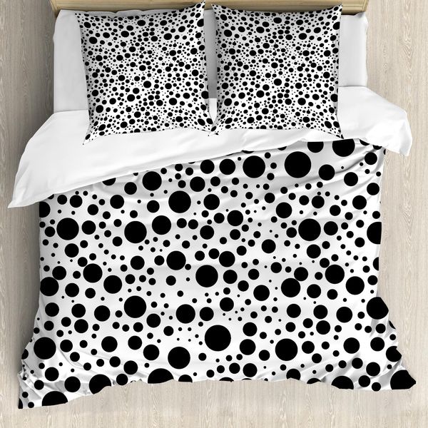 Abakuhaus Copripiumino Bianco E Nero, Grandi Pois, Antiacaro, Adatto A Chi Soffre Di Allergie, Con Federe, 155 Cm X 220 Cm - 80 X 80 Cm, Bianco E Nero-image