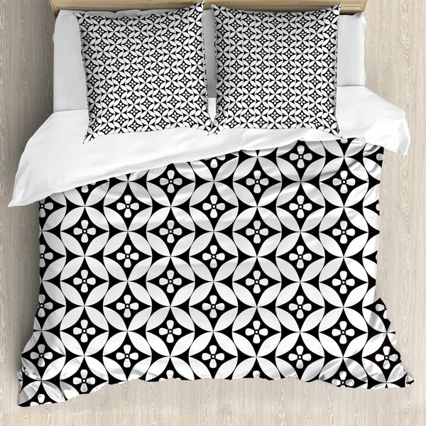 Abakuhaus Copripiumino Bianco E Nero, Motivo Floreale, Antiacaro, Adatto A Chi Soffre Di Allergie, Con Federe, 200 Cm X 200 Cm - 80 X 80 Cm, Bianco E Nero-image