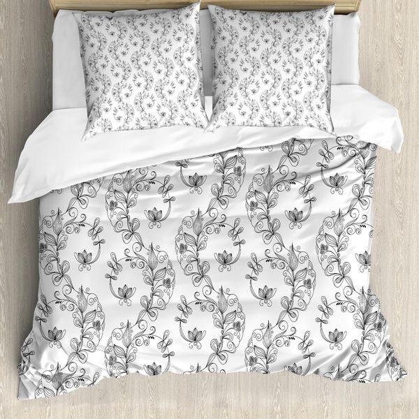 Abakuhaus Copripiumino Bianco E Nero, Gigli Arrotolati, Antiacaro, Adatto A Chi Soffre Di Allergie, Con Federe, 155 Cm X 220 Cm - 80 X 80 Cm, Nero, Grigio, Bianco-image
