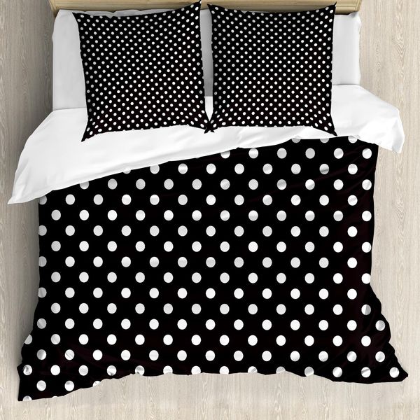 Abakuhaus Set Copripiumino Bianco E Nero Per Letti Matrimoniali, Motivo A Pois, Antiacaro Adatto A Chi Soffre Di Allergie Con Federe, Bianco-image
