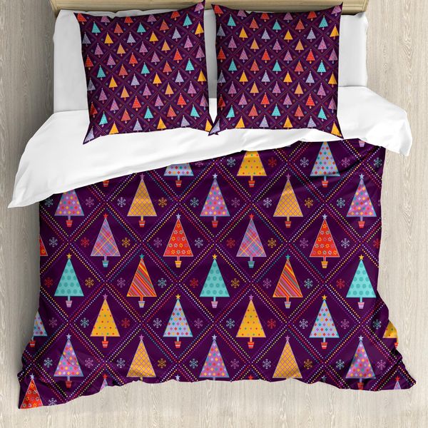 Abakuhaus Copripiumino Natalizio, Albero Romboidale, Antiacaro, Adatto A Chi Soffre Di Allergie, Con Federe, 200 Cm X 200 Cm - 80 X 80 Cm, Multicolore-image