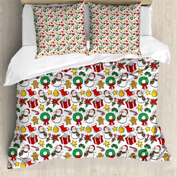 Abakuhaus Copripiumino Natalizio, Ghirlanda Natalizia Con Dolciumi, Antiacaro, Adatto A Chi Soffre Di Allergie, Con Federe, 200 Cm X 200 Cm - 80 X 80 Cm, Multicolore-image