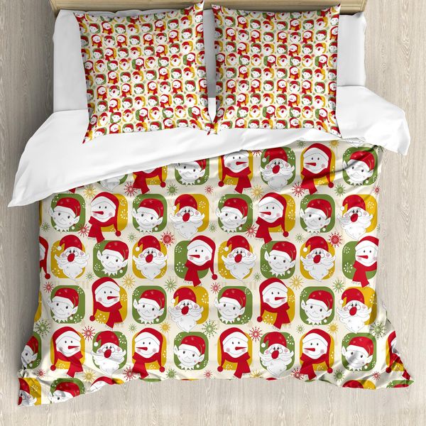Abakuhaus Copripiumino Natalizio, Babbo Natale E Gli Elfi, Antiacaro, Adatto A Chi Soffre Di Allergie, Con Federe, 155 Cm X 220 Cm - 80 X 80 Cm, Multicolore-image