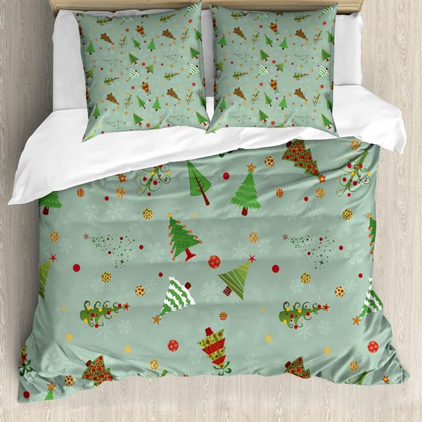 Abakuhaus Copripiumino Natalizio, Motivo Con Alberi Di Natale, Antiacaro, Adatto A Chi Soffre Di Allergie, Con Federe, 155 Cm X 220 Cm - 80 X 80 Cm, Multicolore-image