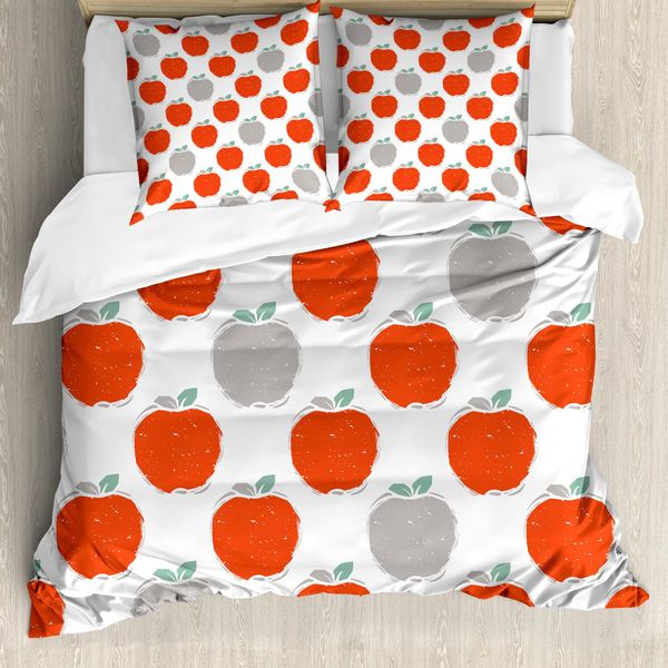 Abakuhaus Set Copripiumino Per Letti Matrimoniali, Disegno Scarabocchiato - Frutta Dolce, Antiacaro, Adatto A Chi Soffre Di Allergie, Con Federe, Rosso Scarlatto-image