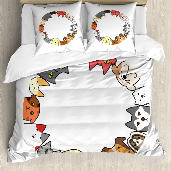 Abakuhaus Copripiumino Per Amanti Dei Gatti, Volti Sorridenti In Cerchio, Antiacaro, Adatto A Chi Soffre Di Allergie, Con Federe, 155 Cm X 220 Cm - 80 X 80 Cm, Multicolore-image