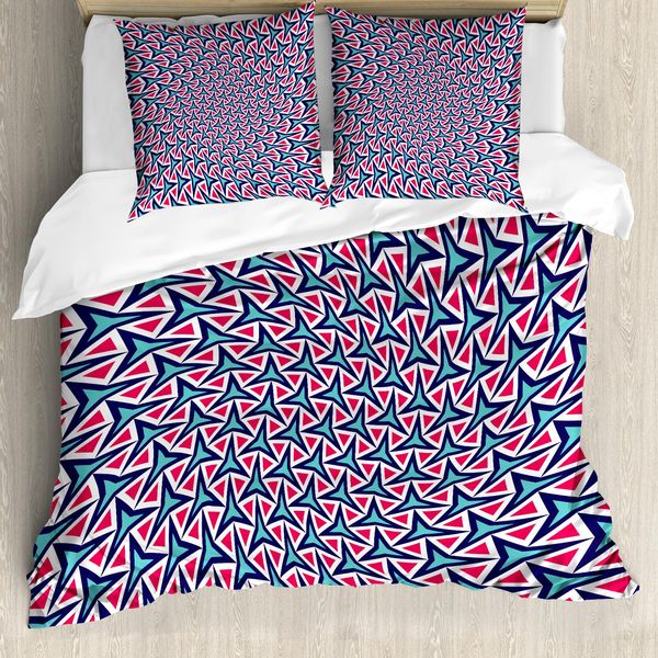Abakuhaus Copripiumino Trippy, Stile Retrò Hipster Astratto, Antiacaro E Anallergico, Con Federe, 155 Cm X 220 Cm - 80 X 80 Cm, Corallo Scuro Turchese-image