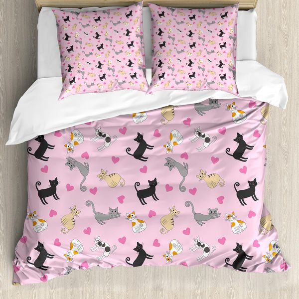 Abakuhaus Copripiumino Per Gattini, Gatti Colorati Assortiti, Antiacaro, Adatto A Chi Soffre Di Allergie, Con Federe, 155 Cm X 220 Cm - 80 X 80 Cm, Multicolore-image