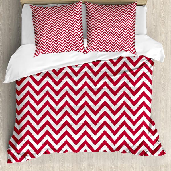 Abakuhaus Copripiumino Angolare, Classico Chevron Semplice, Antiacaro, Adatto A Chi Soffre Di Allergie, Con Federe, 155 Cm X 220 Cm - 80 X 80 Cm, Corallo Scuro Bianco-image