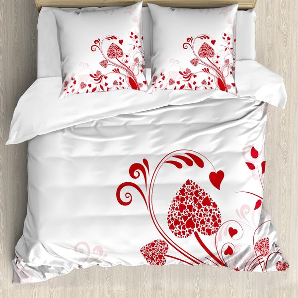 Abakuhaus Rosso Copripiumino, Garten-Romance Herz, Antiacaro, Adatto A Chi Soffre Di Allergie, Con Federe, 155 Cm X 220 Cm - 80 X 80 Cm, Rosso-Bianco-image