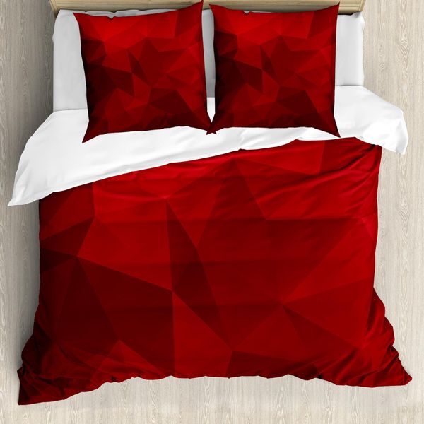 Abakuhaus Rosso Copripiumino, Mosaico Triangolare Con Poliestere, Antiacaro, Adatto A Chi Soffre Di Allergie, Con Federe, 200 Cm X 200 Cm - 80 X 80 Cm, Rosso Rubino Scarlatto-image