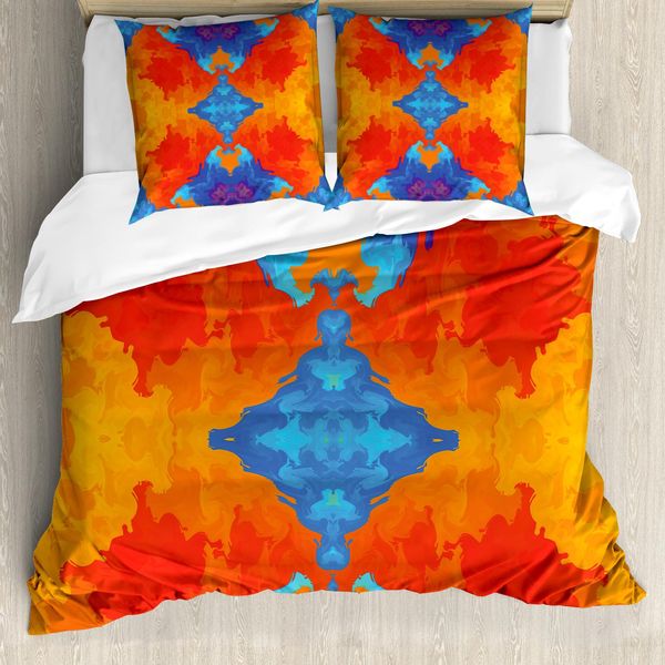 Abakuhaus Copripiumino Astratto, Blu Moderno Arancione, Antiacaro, Adatto A Chi Soffre Di Allergie, Con Federe, 155 Cm X 220 Cm - 80 X 80 Cm, Multicolore-image