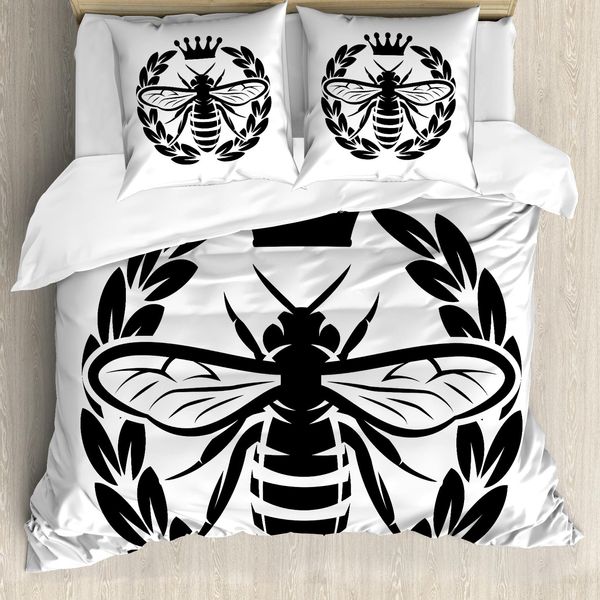 Abakuhaus Copripiumino BienenköNigin, Corona Monocromatica, Antiacaro, Adatto A Chi Soffre Di Allergie, Con Federe, 155 Cm X 220 Cm - 80 X 80 Cm, Bianco E Nero-image