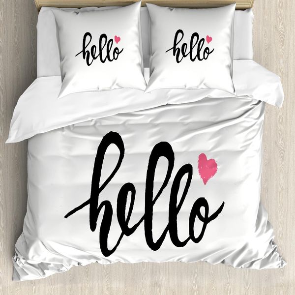 Abakuhaus Ciao Copripiumino, Messaggio Con Cuore, Antiacaro, Adatto A Chi Soffre Di Allergie, Con Federe, 155 Cm X 220 Cm - 80 X 80 Cm, Rosa-Nero-Bianco-image