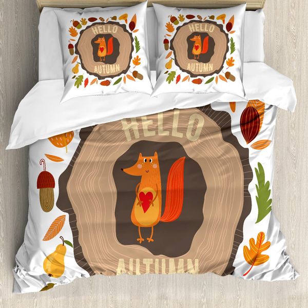 Abakuhaus Set Copripiumino Per Letti Matrimoniali, Tema Autunnale Vintage Fox, Antiacaro, Adatto A Chi Soffre Di Allergie, Con Federe, Multicolore-image