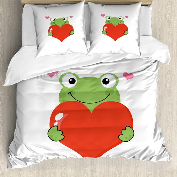 Abakuhaus Copripiumino Liebe, Simpatica Rana Cartoon, Antiacaro, Adatto A Chi Soffre Di Allergie, Con Federe, 200 Cm X 200 Cm - 80 X 80 Cm, Verde Lime Vermiglio-image