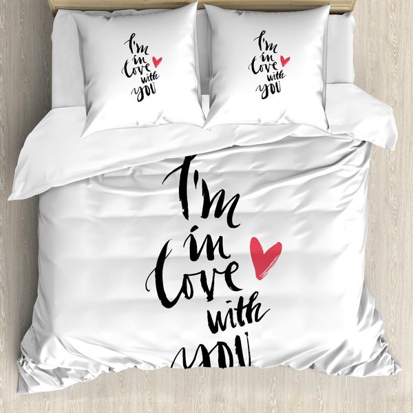 Abakuhaus Set Copripiumino Per Letti Matrimoniali, Effetto Pennellata, Antiacaro, Adatto A Chi Soffre Di Allergie, Con Federe, Corallo Scuro, Bianco, Nero-image