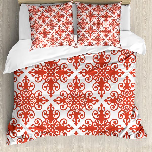 Abakuhaus Rosso Copripiumino, Motivo West Scroll, Antiacaro, Adatto A Chi Soffre Di Allergie, Con Federe, 155 Cm X 220 Cm - 80 X 80 Cm, Rosso-Bianco-image