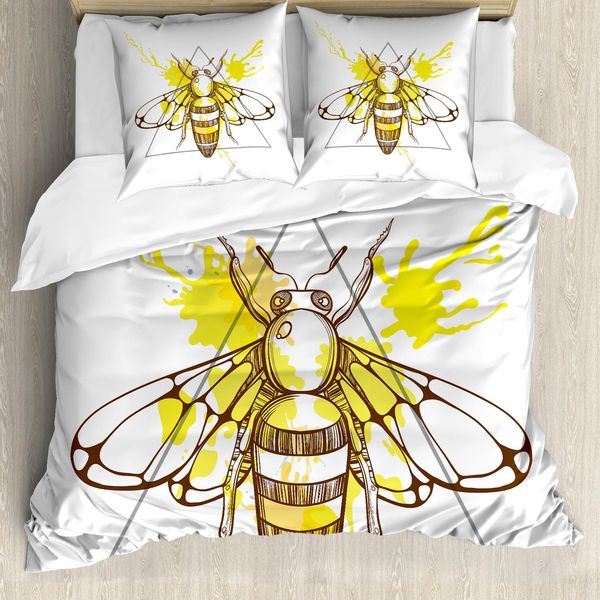 Abakuhaus Copripiumino BienenköNigin, Colore Splashed Bee, Antiacaro, Adatto A Chi Soffre Di Allergie, Con Federe, 155 Cm X 220 Cm - 80 X 80 Cm, Marrone Giallo-image