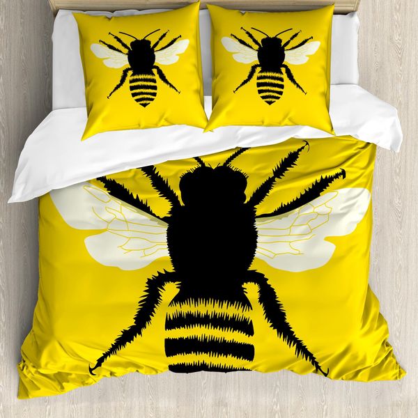 Abakuhaus Copripiumino BienenköNigin, Honeybee Silhouette, Antiacaro, Adatto A Chi Soffre Di Allergie, Con Federe, 200 Cm X 200 Cm - 80 X 80 Cm, Nero Giallo Bianco-image