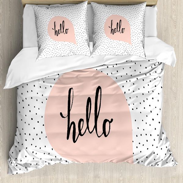 Abakuhaus Ciao Copripiumino, Rosa Pallido Fumetto, Antiacaro Adatto A Chi Soffre Di Allergie Con Federe, 155 Cm X 220 Cm - 80 X 80 Cm, Blush Nero Bianco-image