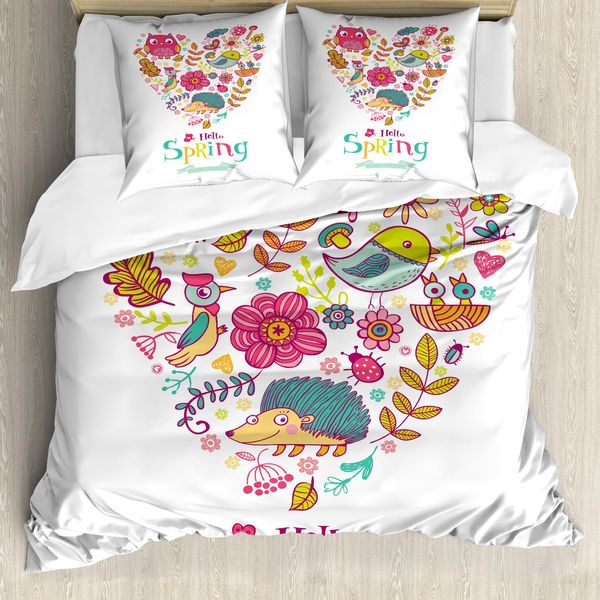 Abakuhaus Ciao Copripiumino, Doodle Primavera Cuore, Antiacaro Adatto A Chi Soffre Di Allergie Con Federe, 155 Cm X 220 Cm - 80 X 80 Cm, Multicolore-image