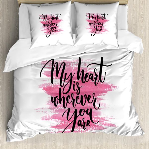 Abakuhaus Copripiumino Love, Calligrafia Romantica, Antiacaro, Adatto A Chi Soffre Di Allergie, Con Federe, 155 Cm X 220 Cm - 80 X 80 Cm, Rosa-Nero-Bianco-image