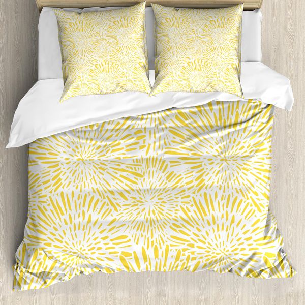 Abakuhaus Copripiumino Giallo, Denti Di Leone E Astri, Antiacaro, Adatto A Chi Soffre Di Allergie, Con Federe, 200 Cm X 200 Cm - 80 X 80 Cm, Giallo E Bianco-image
